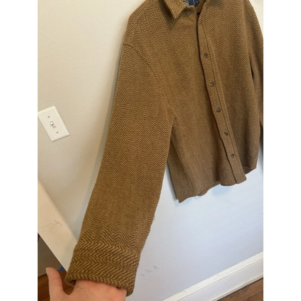 Rare Vintage Polo Ralph Lauren Men’s Button Down Herringbone Wool Shirt Size L